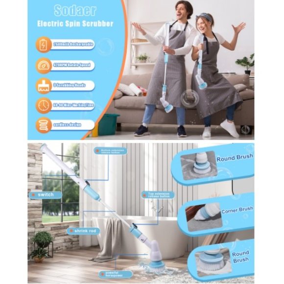 Cordless Electric Spin Scrubber - Shower/Bathroom /Floor with Extension Arm - Picture 9 of 9